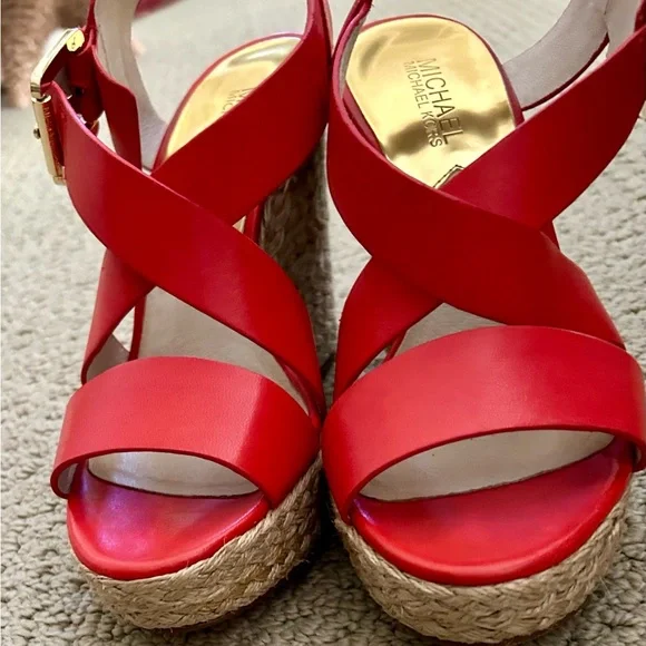 Gorgeous Giovanna Madarin Burnt Orange Michael Kors Sandals Wedges 7.5 - Picture 2 of 7